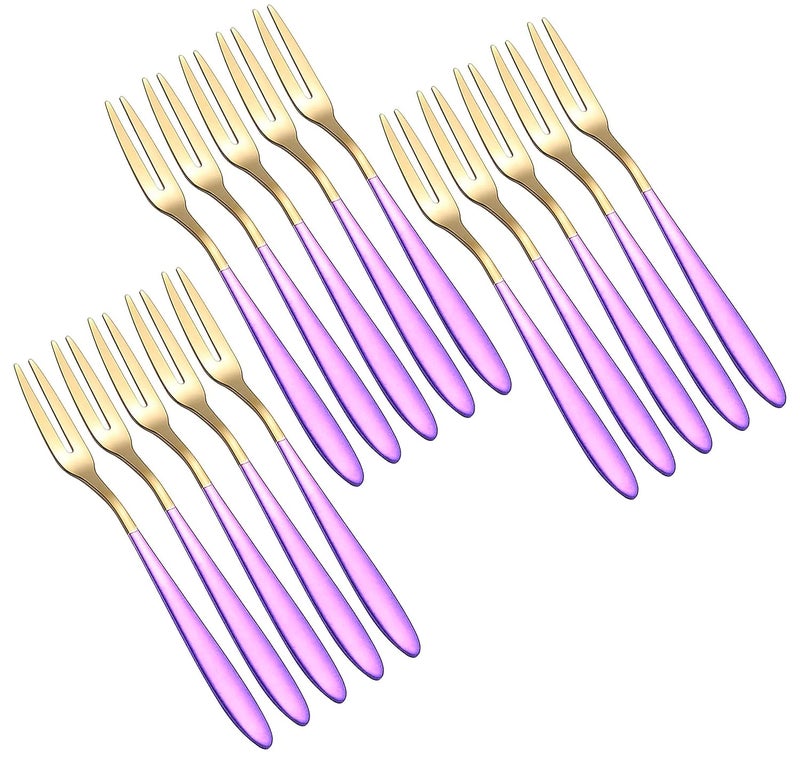 pepplo Appetizer Small Forks Dessert Forks Stainless Steel 2Tine Portable Cocktail Salad Fruit Forks for Party Travel Mirror Finish Dessert ForkPurpleSet of 15 - Image 1