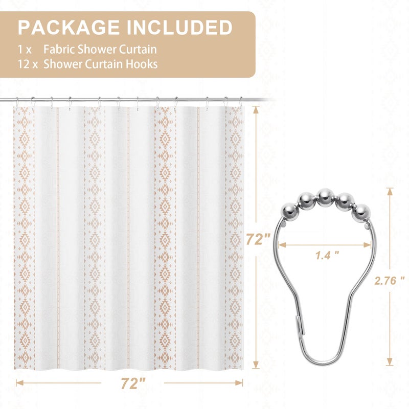 AmazerBath Shower Curtain, Khaki Boho Cloth Shower Curtain with 12 Shower Curtain Hooks, Hotel Quality Washable Rustic Farmhouse Polyester Fabric Bathroom Shower Curtain Set, 72x72 Inches - Image 3