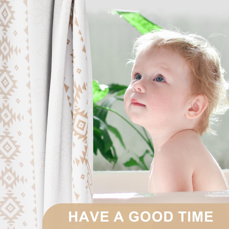 AmazerBath Shower Curtain, Khaki Boho Cloth Shower Curtain with 12 Shower Curtain Hooks, Hotel Quality Washable Rustic Farmhouse Polyester Fabric Bathroom Shower Curtain Set, 72x72 Inches - Image 4