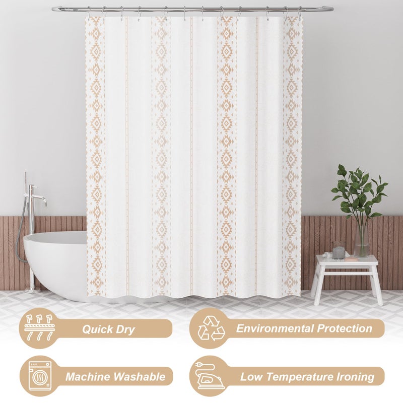 AmazerBath Shower Curtain, Khaki Boho Cloth Shower Curtain with 12 Shower Curtain Hooks, Hotel Quality Washable Rustic Farmhouse Polyester Fabric Bathroom Shower Curtain Set, 72x72 Inches - Image 2