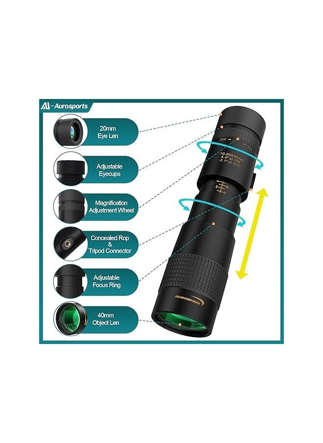 Generic 10-30x40 Zoom Monocular for Adults, Monocular Telescope High Power with Bak4 Prism, Compact Monoculars for Bird Watching Traveling Hunting Camping  - Image 2