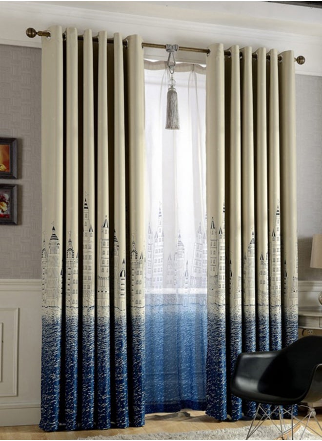 LEXIN Castle Printed Blackout Curtain Blue/Beige 100 x 250 cm  - Image 1