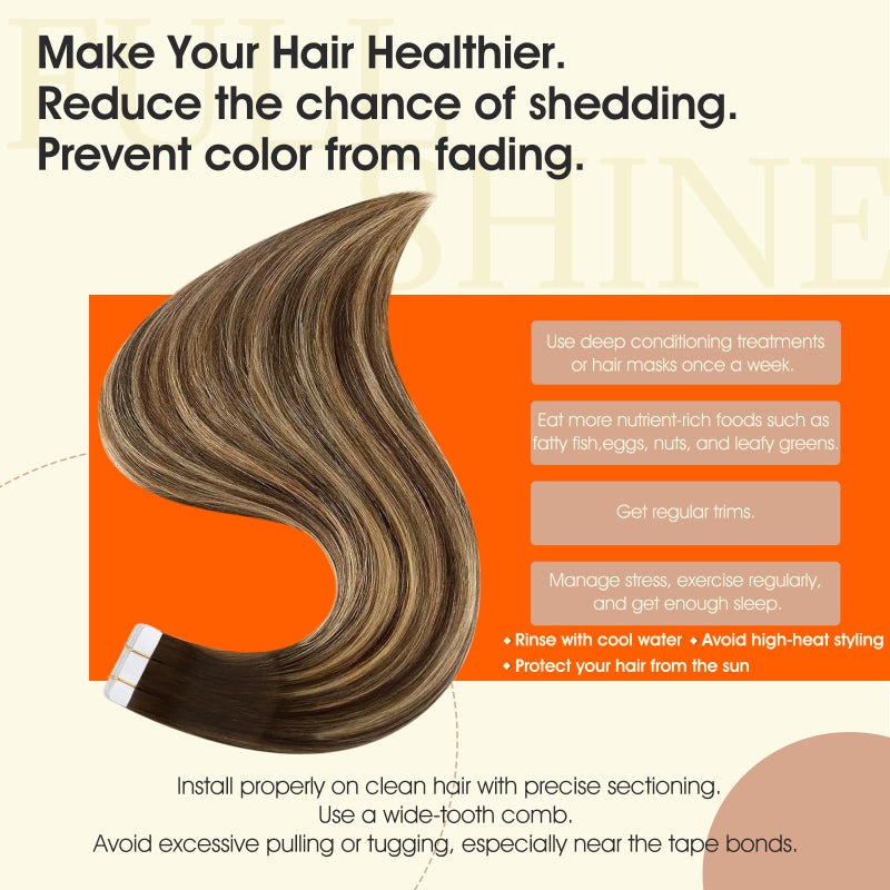 Full Shine Balayage Hair Extensions Tape in 12Inch Tape in Extensions Real Human Hair Color 4 Medium Brown Ombre 24 Honey Blonde Highlight 4 Brown Seamless Skin Weft Tape ins 30Gram 20Pcs - Image 3