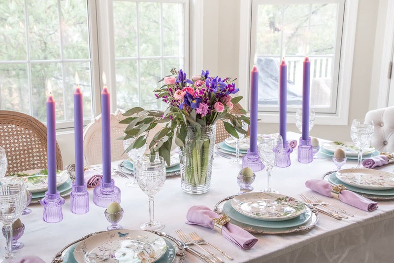 Vixdonos Glass Candlestick Holders Tealight Candle Holders for Table Centerpieces, Wedding Decor and Dinner Party (3 Pcs, Purple) - Image 2