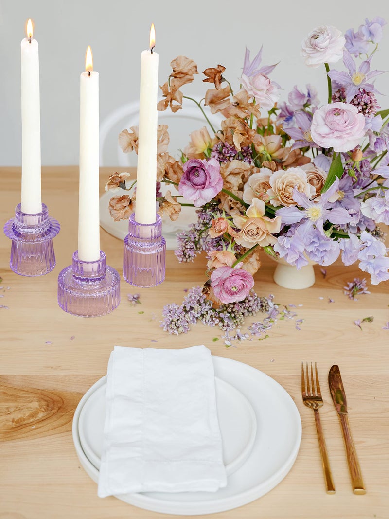 Vixdonos Glass Candlestick Holders Tealight Candle Holders for Table Centerpieces, Wedding Decor and Dinner Party (3 Pcs, Purple) - Image 4