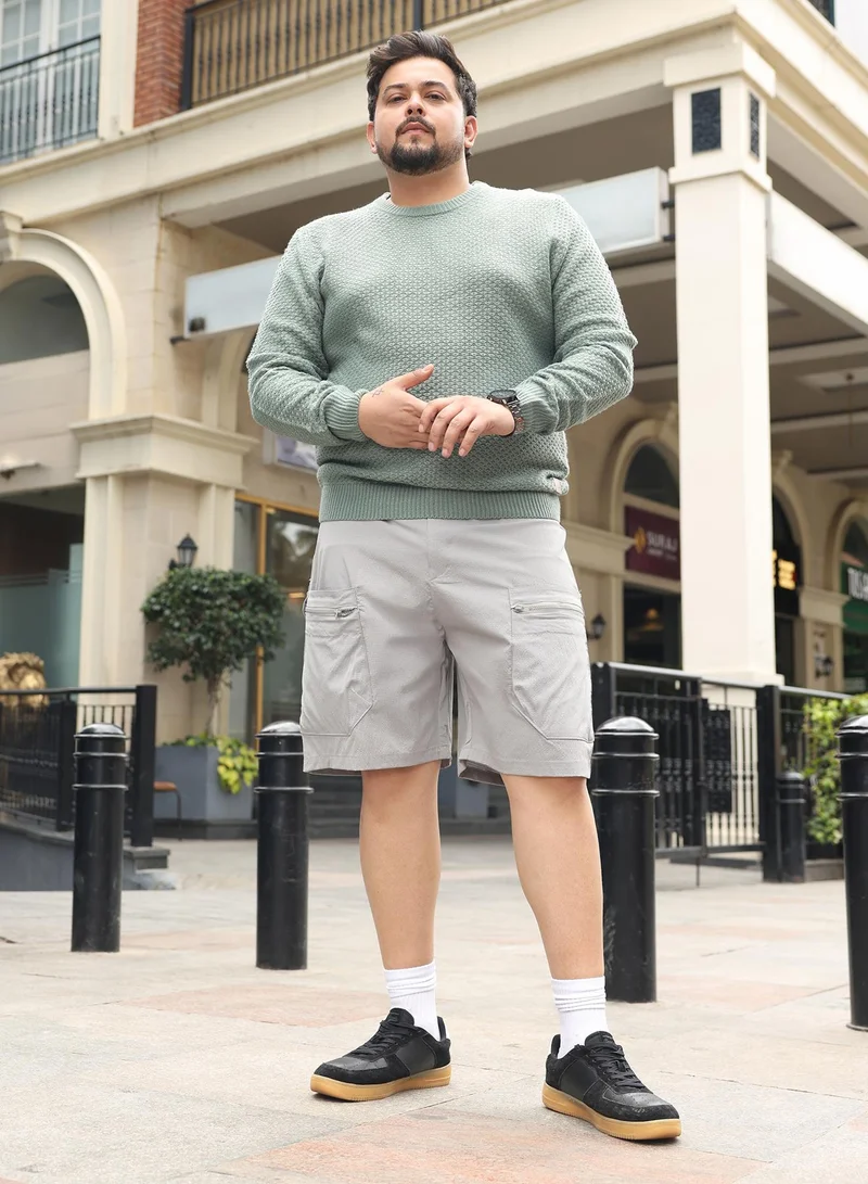 انستافاب بلس Instafab Plus Men Modular-Utility Shorts | Mid-Rise , Elasticated -Waistband | Button Closure , Straight Hem | Solid Textured | Woven Fabric For Street & Casual Wear | Coin Grey