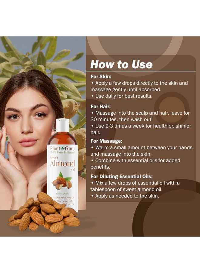 Plant Guru Sweet Almond Oil 4 fl. oz. Cold Pressed Carrier 100% Pure Natural For Skin, Body, Face, and Hair Growth Moisturizer. Great For Creams, Lotions, Lip balm and Soap Making  - Image 5