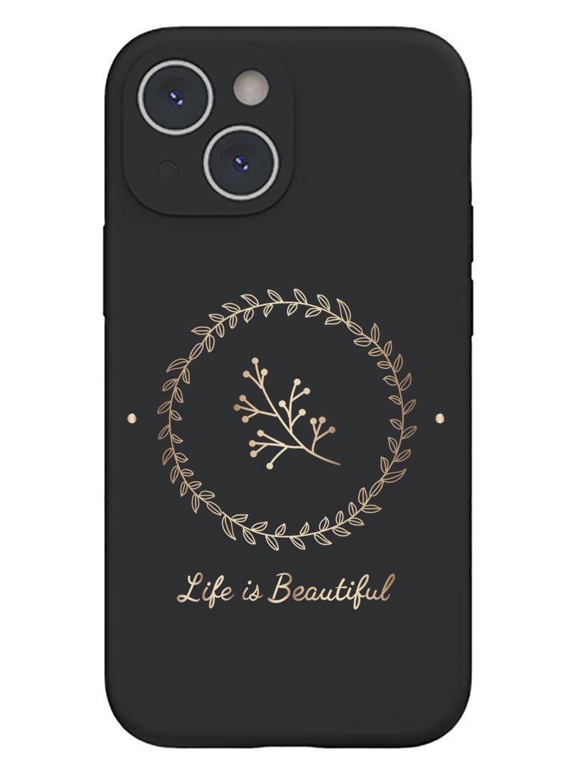 Theodor Protective Slim Fit Case Liquid Silicone Cover with Full Body Protection Anti-Scratch Shockproof Case For iPhone 15 Plus Black - Life is Beautiful - Image 1