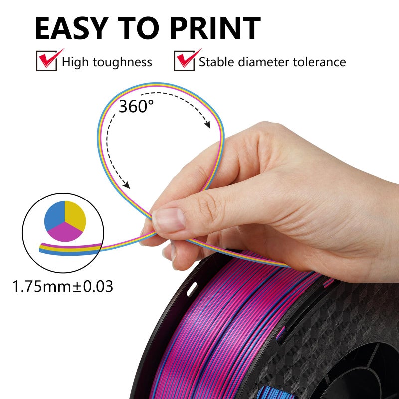 Silk Magic Color PLA Filament 1.75mm – Multi-Color Shift, Silky Finish – 1Kg Roll for FDM/FFF 3D Printers (Gold Green Fuchsia) - Image 2
