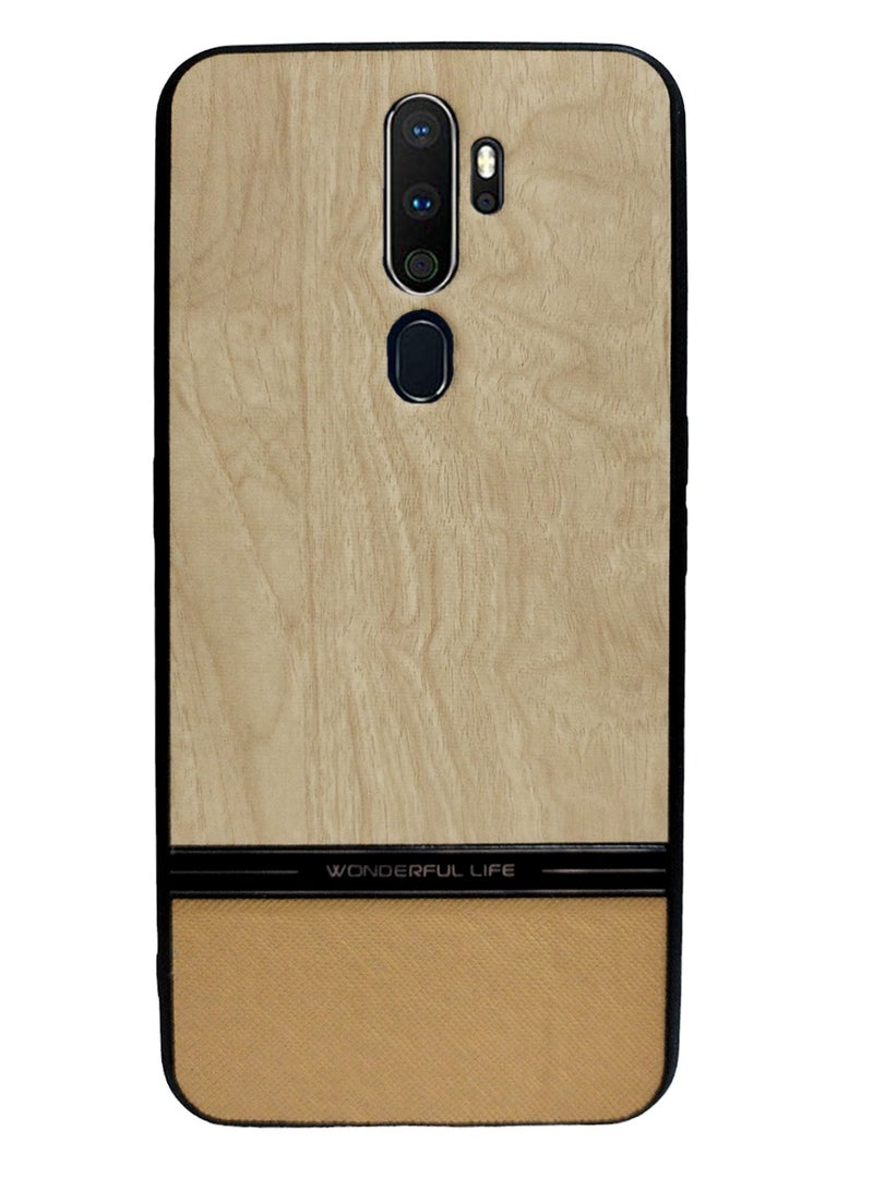 Geneaire Shockproof Wood Grain Skin PU and TPU Shockproof Luxury Phone Case for Oppo A9 2020/A5 2020 (Beige)