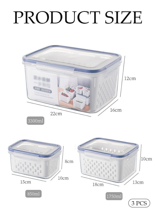 DUNISO 3 Pieces of Sealed food storage containers with lids, scallion fresh keeping boxes, refrigerator fresh keeping containers, food storage containers, with drain baskets, suitable for the storage of milk powder, snacks, Rice noodles, fruits, and complementary foods ﻿  - Image 3