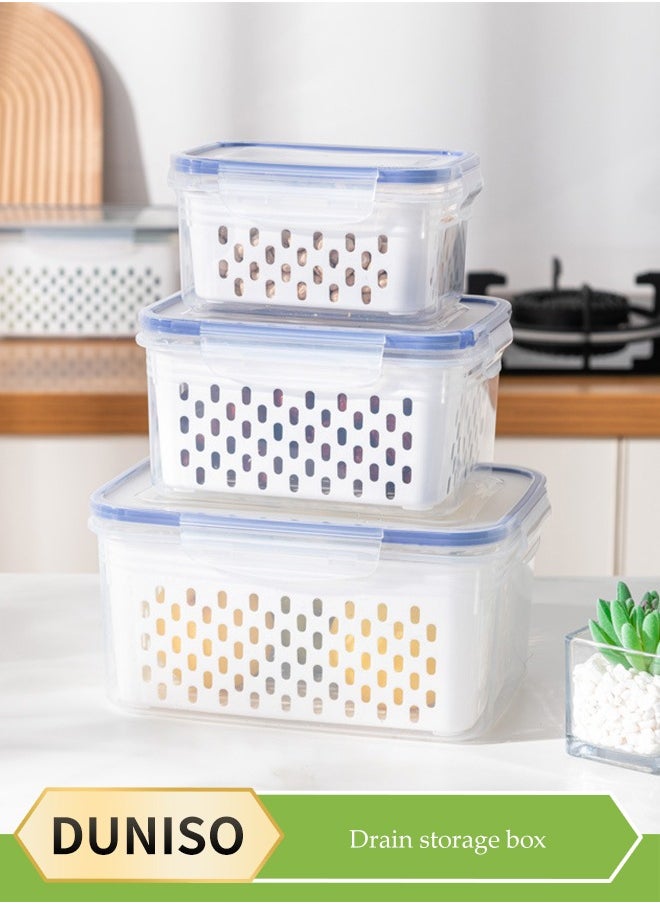 DUNISO 3 Pieces of Sealed food storage containers with lids, scallion fresh keeping boxes, refrigerator fresh keeping containers, food storage containers, with drain baskets, suitable for the storage of milk powder, snacks, Rice noodles, fruits, and complementary foods ﻿  - Image 1