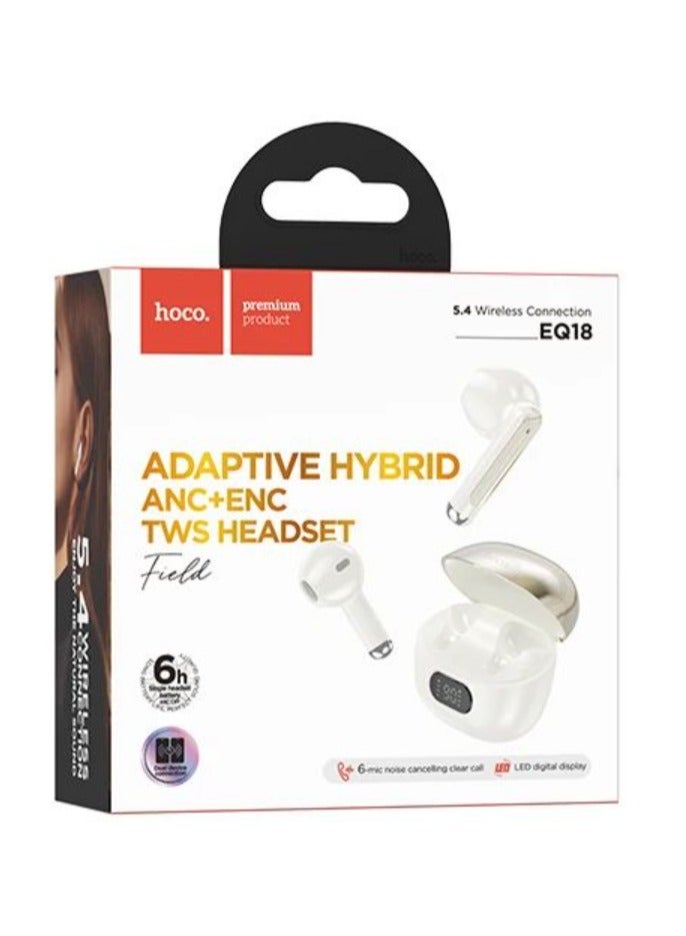 هوكو سماعات أذن لاسلكية بتقنية إلغاء الضوضاء النشطة (ANC) وإلغاء الضوضاء الإلكترونية (ENC) - سماعات EQ18 بلوتوث 5.4، لون - Image 5