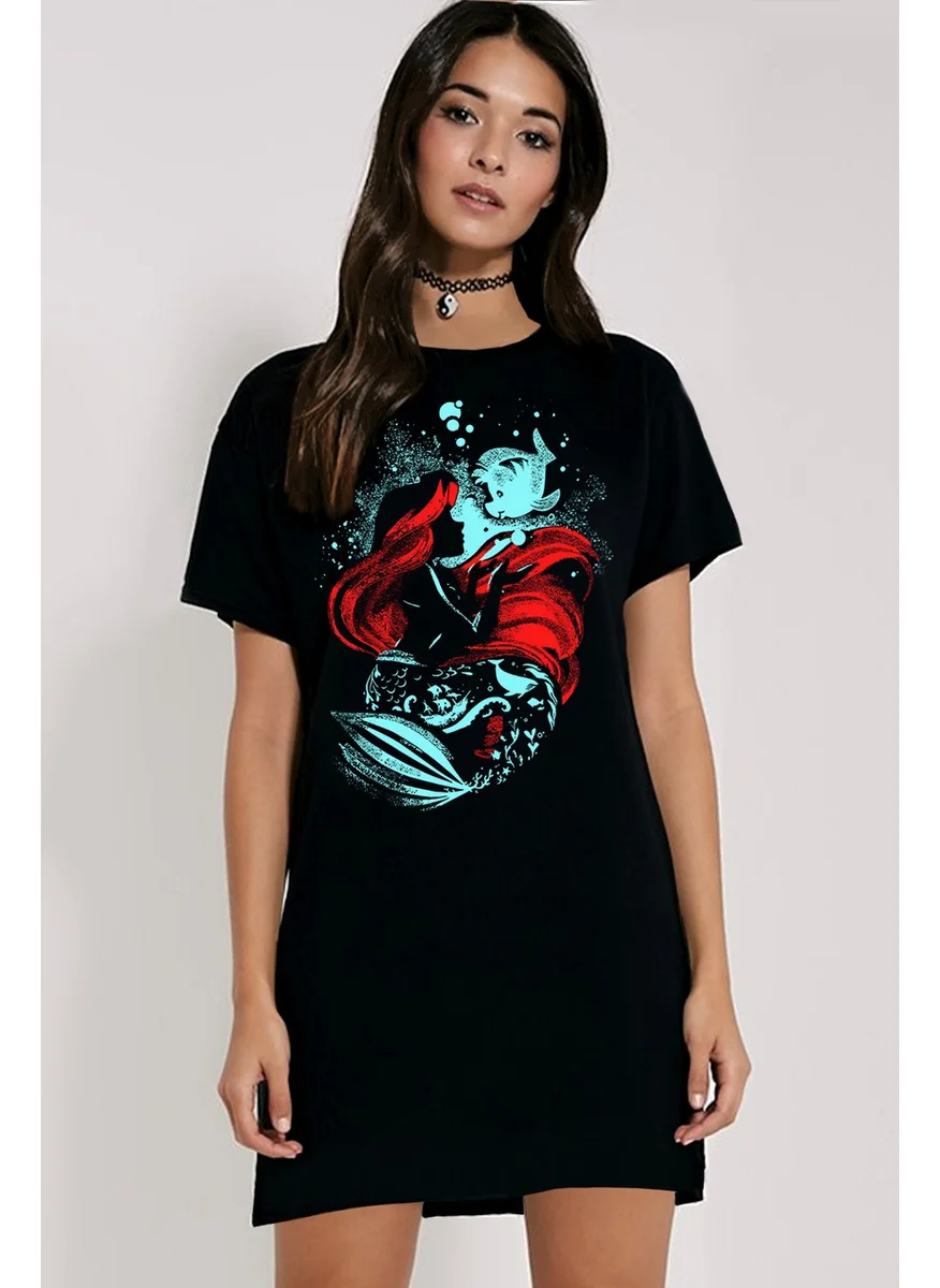 Rock&Roll Black Mermaid Short Sleeve Combed Cotton T-Shirt Dress