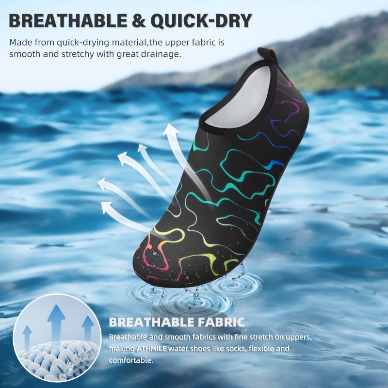 ATHMILE Water Socks for Women Men Adult Aqua Swim Shoes Beach River Pool Barefoot Yoga Exercise Wear Sport Accessories Quick-Dry Must Haves Size 8.5-9.5Women/7.5-8.5Men(N-Laser Stripe) - Image 5