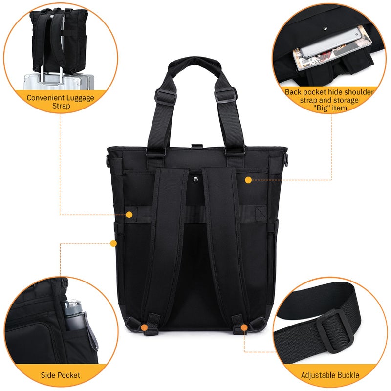 mygreen Professional Backpack for Men, Laptop Backpack 15.6 Inch Stylish Computer Messenger Tote Bag Water Repellent College Bookbag with Headphone Hole Travel Business Work Bag Black - Image 5