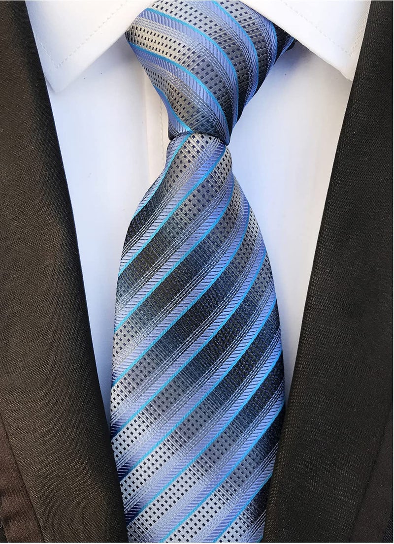 Secdtie Men's Blue Grey Striped Neck Tie Accessory Evening Summer Wedding Casual Necktie - Image 2