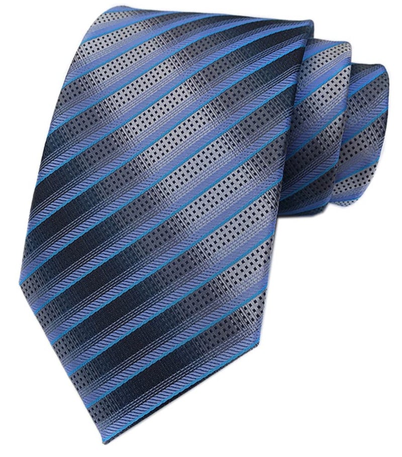 Secdtie Men's Blue Grey Striped Neck Tie Accessory Evening Summer Wedding Casual Necktie - Image 3