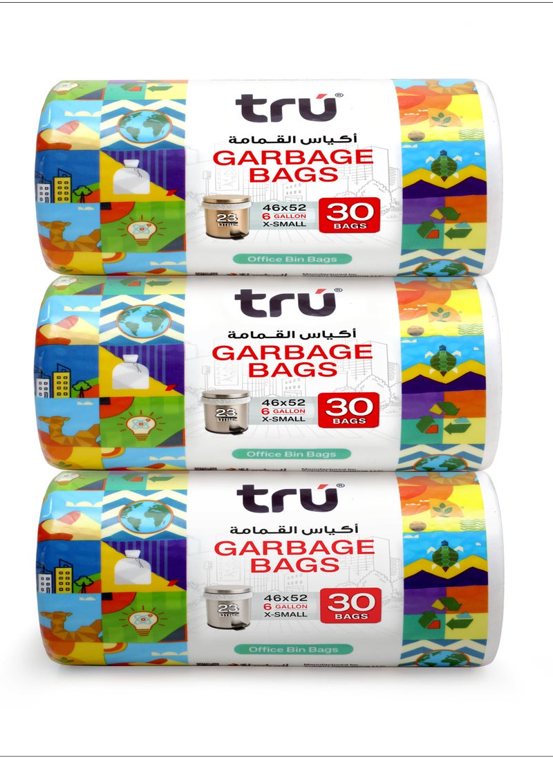 Tru Garbage Bags Compact Roll White 46x52cm 6Gallon (30pc x 3Rolls) 90bags  - Image 1