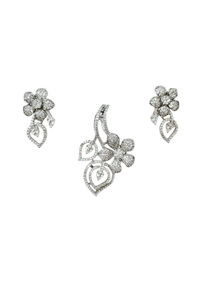 Pretty Precious Elegant American Diamond Pendant Set for Women | Rhodium Plated CZ Jewellery | Necklace with Matching Earrings - Image 4