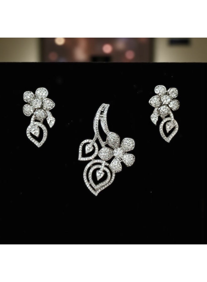 Pretty Precious Elegant American Diamond Pendant Set for Women | Rhodium Plated CZ Jewellery | Necklace with Matching Earrings - Image 2