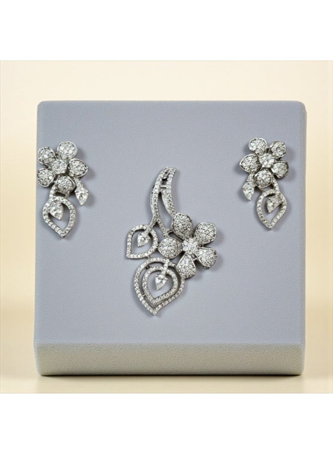 Pretty Precious Elegant American Diamond Pendant Set for Women | Rhodium Plated CZ Jewellery | Necklace with Matching Earrings - Image 3