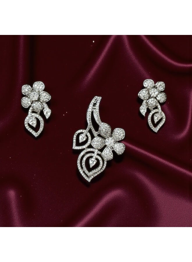 Pretty Precious Elegant American Diamond Pendant Set for Women | Rhodium Plated CZ Jewellery | Necklace with Matching Earrings - Image 5