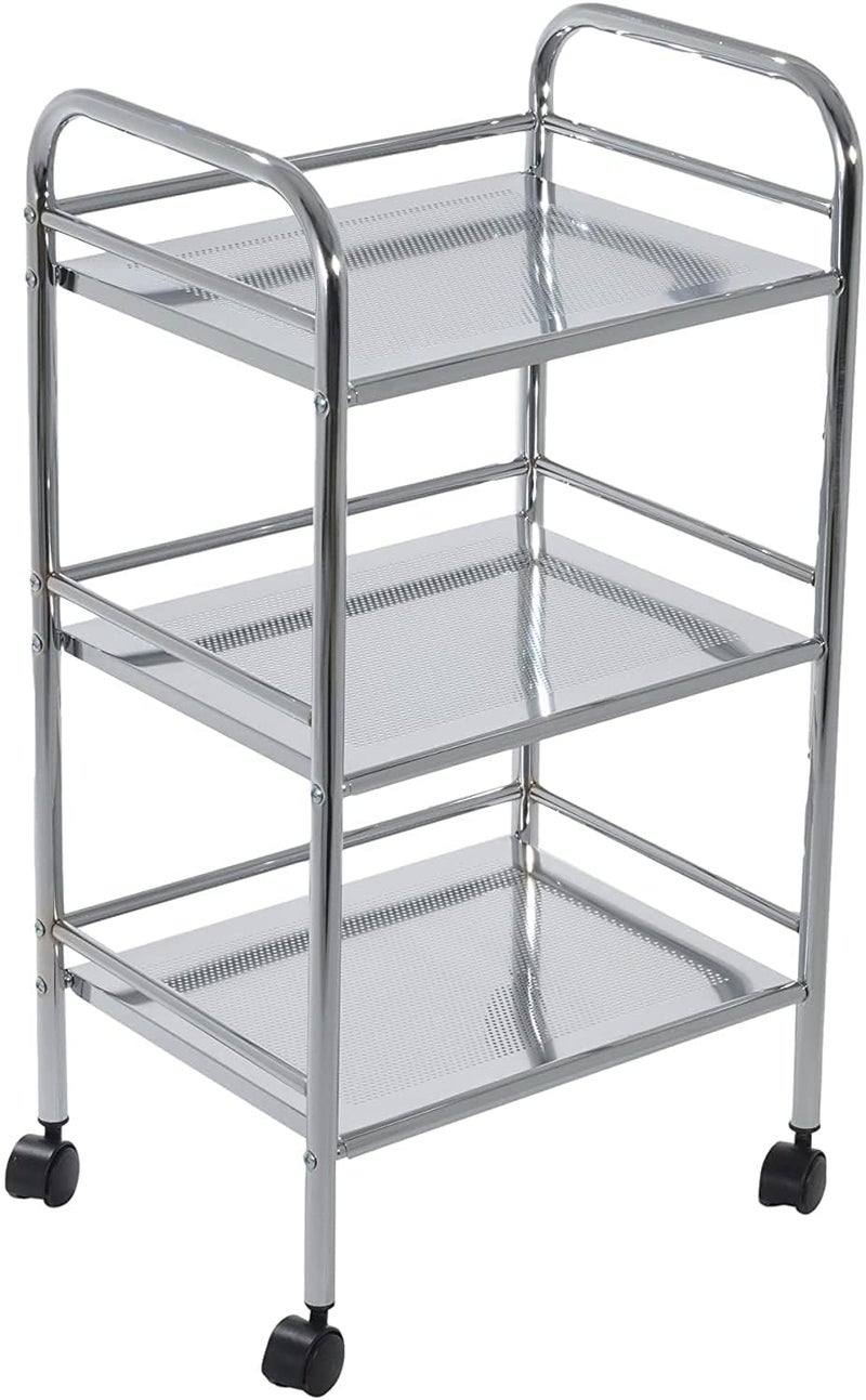 INDIDECOR INDIDECOR 55949 BathroomKitchen StorageLucy 3 Tier Shelf TrolleyChrome Finish Metal 40x32x70cm 