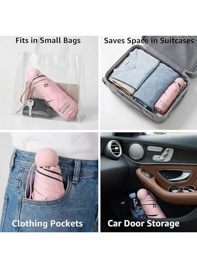 BAODINI Travel Small Mini Sun Umbrella with Case Lightweight with Aluminum Frame Compact Size UV Protection Purse Umbrella for Kids & Women - Image 4