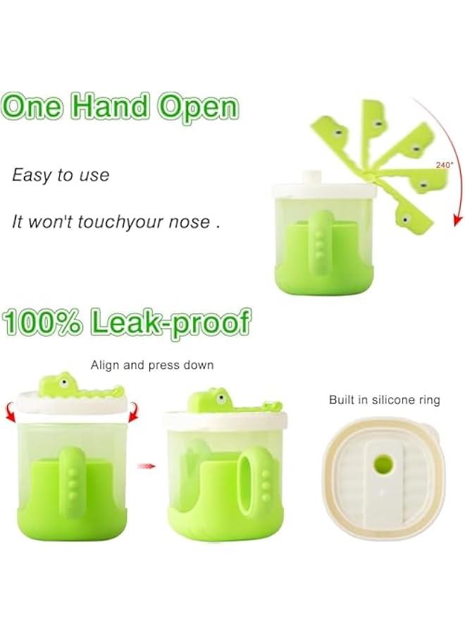 Gonice Baby Training Cup with Lid and Straw, Free-flow Cup, Transition Sippy Cup and Open Cup with Handles, Spill-Proof, Leak-Proof Soft Silicone Spout Cup 300ML (Green) - Image 3