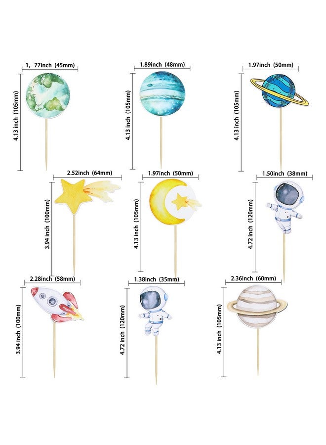 Ephlyn 36Pcs Space Astronaut Cupcake Toppers Planet Rocket Spaceship Trip to the Moon Star Cupcake Food Picks Universe Outer Space Theme Baby Shower Kids Birthday Party Supplies Blue - Image 3