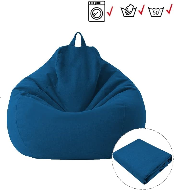 KODENG Large Small Lazy Sofa Cover Chairs Without Filler Linen Fabric Lounger Bean Bag Pouf Puff Couch Tatami Living Room Bean Bags (Blue, 70x80cm) - Image 4