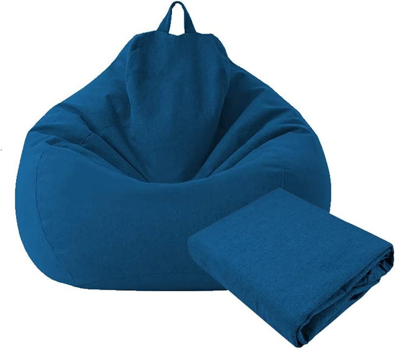 KODENG Large Small Lazy Sofa Cover Chairs Without Filler Linen Fabric Lounger Bean Bag Pouf Puff Couch Tatami Living Room Bean Bags (Blue, 70x80cm) - Image 1