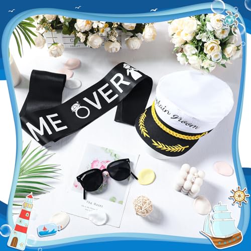 JaGely 3 Pcs Captain Bachelor Party Accessories for Groom Set Include Groom Hat Sunglasses Sash for Bridal Shower(Stylish Style) - Image 2
