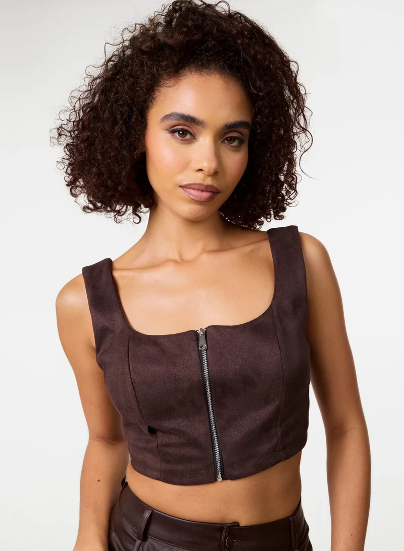 Pink Vanilla Bra Cup Suede Top