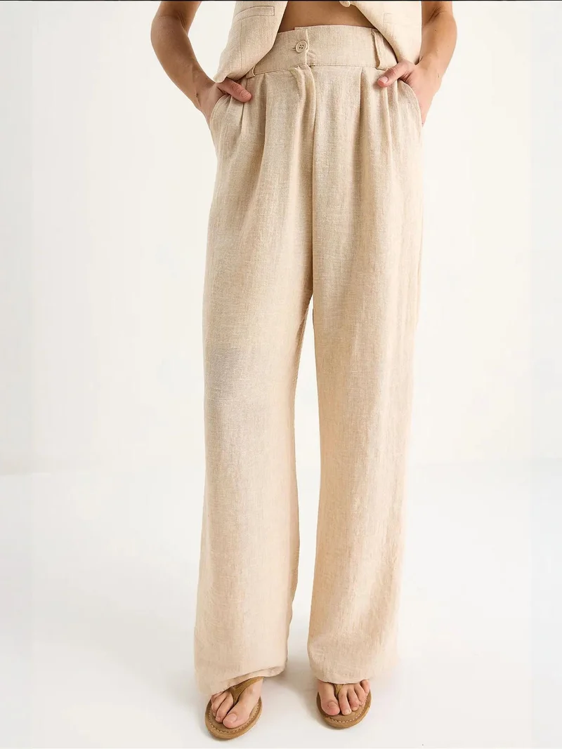Bianco Lucci Multicolor LUCCI V-neck Vest and Wide Leg Pants Two-Piece Coord Set for Women | Best Price UAE