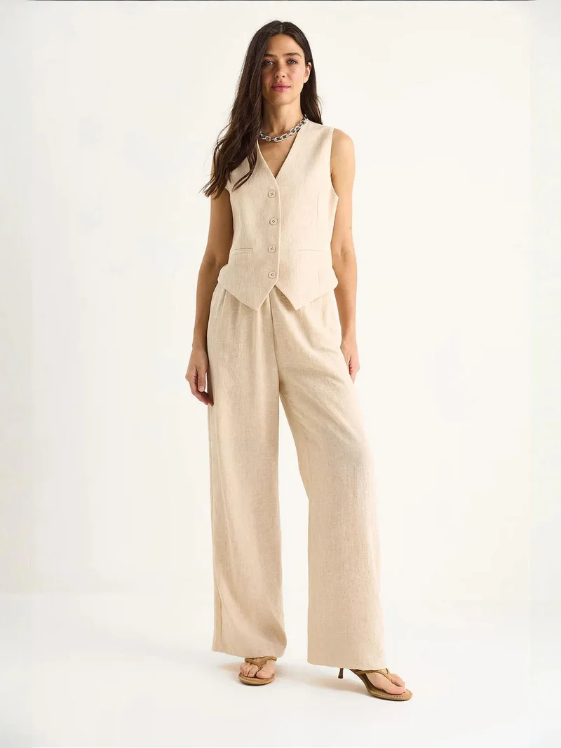 Bianco Lucci Multicolor LUCCI V-neck Vest and Wide Leg Pants Two-Piece Coord Set for Women | Best Price UAE
