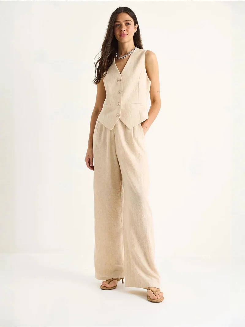 Bianco Lucci LUCCI V-neck Vest and Wide Leg Pants Two-Piece Coord Set