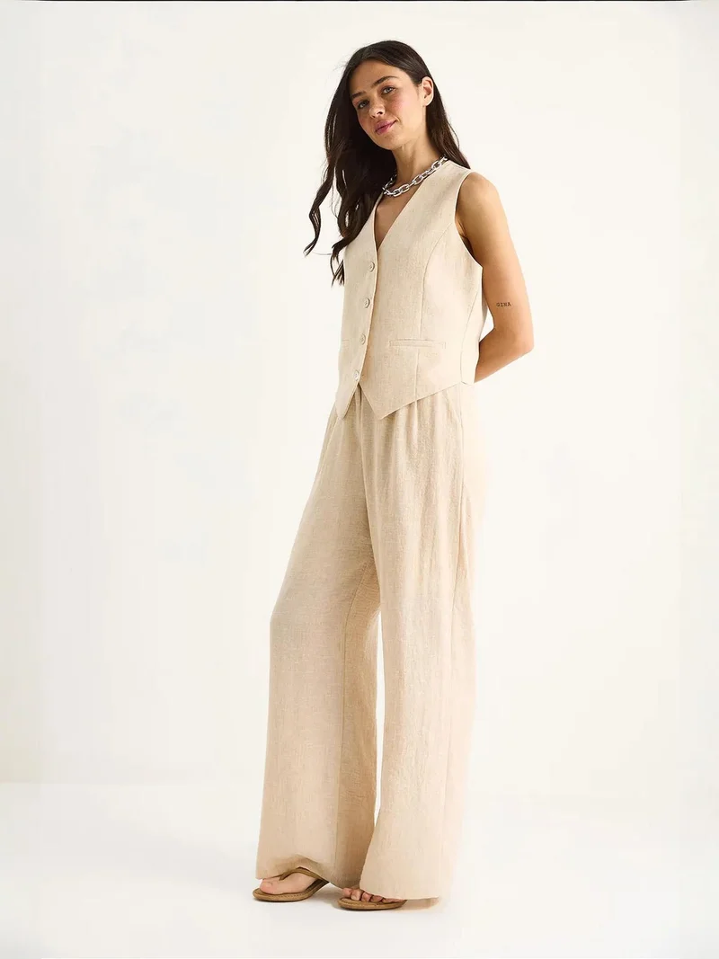 Bianco Lucci Multicolor LUCCI V-neck Vest and Wide Leg Pants Two-Piece Coord Set for Women | Best Price UAE