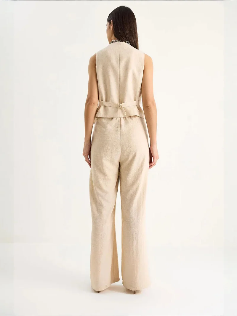 Bianco Lucci Multicolor LUCCI V-neck Vest and Wide Leg Pants Two-Piece Coord Set for Women | Best Price UAE