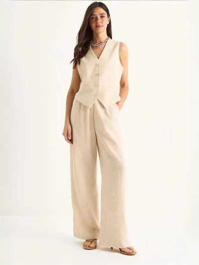Bianco Lucci LUCCI V-neck Vest and Wide Leg Pants Two-Piece Coord Set