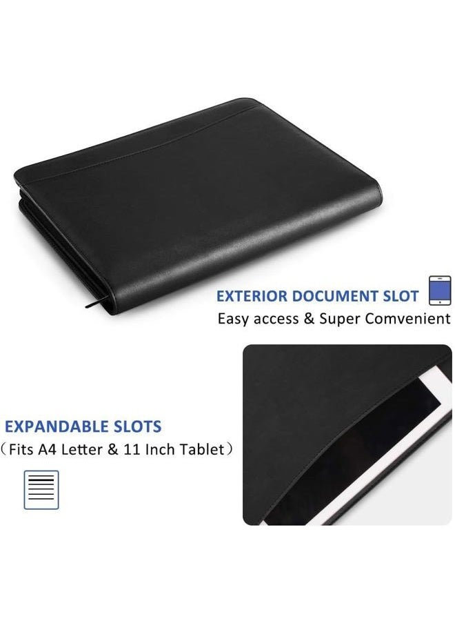 OOWOLF Padfolio Portfolio Folder, PU Leather Professional with Round Ring Binder 8.5 x 11 Inch Writing Pad Tablet Sleeve Interview Resume Document Organizer Business Card Holder Zippered Closure - Image 5