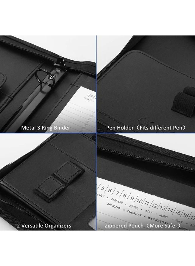 OOWOLF Padfolio Portfolio Folder, PU Leather Professional with Round Ring Binder 8.5 x 11 Inch Writing Pad Tablet Sleeve Interview Resume Document Organizer Business Card Holder Zippered Closure - Image 4