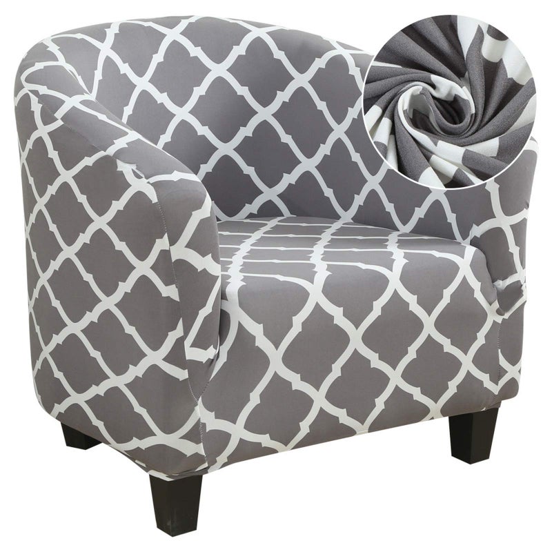 SearchI Club Chair Slipcover Stretch Spandex Barrel Chair Covers Removable Tub Chair Slipcovers Armchair Sofa Cover Couch Furniture Protector Geometric Pattern Arm Chair Cover for Living RoomGrey