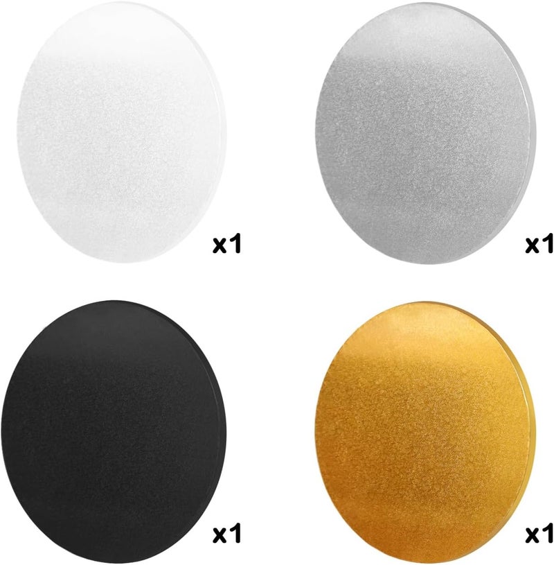 Aumodizzy 4 PCS Cake Drums, 1/2 Inch Thick 12 Inch Round Cake Boards, Four Colors: White, Gold, Silver and Black, Professional Quality Cake Cardboards, Card Base - Image 2