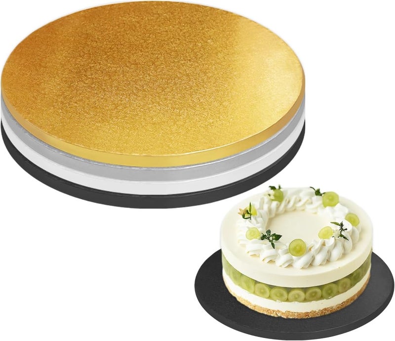 Aumodizzy 4 PCS Cake Drums, 1/2 Inch Thick 12 Inch Round Cake Boards, Four Colors: White, Gold, Silver and Black, Professional Quality Cake Cardboards, Card Base - Image 1