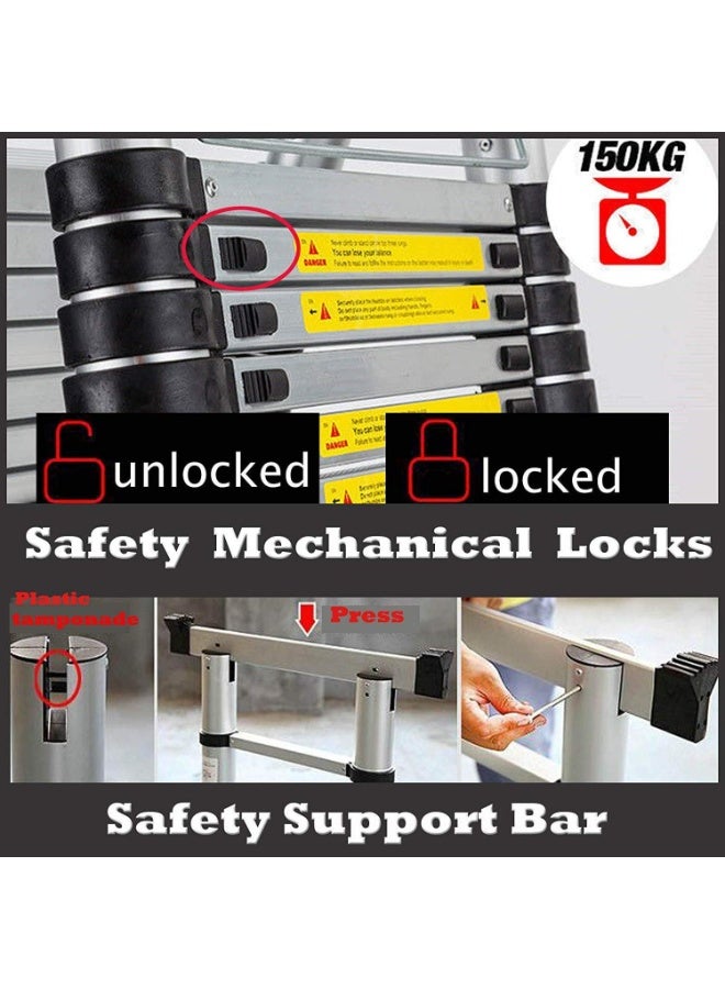 5M Telescopic Aluminum Ladder – Foldable & Extendable – Heavy-Duty Load Capacity 150kg – Silver – Ideal for Home & Professional Use - Image 3