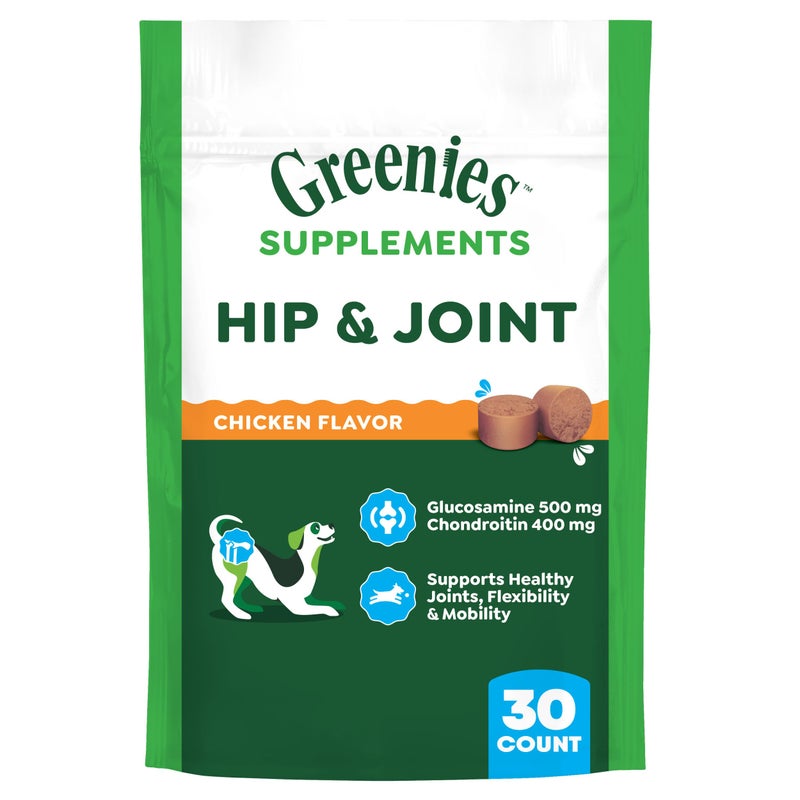 Greenies Supplements Hip and Joint Supplements for Dogs, Chicken Flavor, 6.08 oz. 30-Count - Image 1