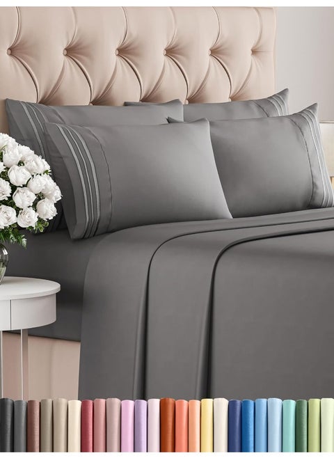 King Size Sheet Set - 6 Piece Set - Hotel Luxury Bed Sheets - Extra Soft - Deep Pockets - Easy Fit - Breathable & Cooling Sheets - Wrinkle Free - Comfy - Gray - Grey Bed Sheets - Kings Sheets - 6 PC