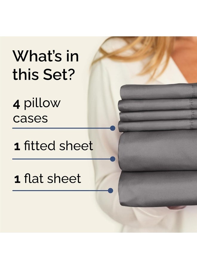 King Size Sheet Set - 6 Piece Set - Hotel Luxury Bed Sheets - Extra Soft - Deep Pockets - Easy Fit - Breathable & Cooling Sheets - Wrinkle Free - Comfy - Gray - Grey Bed Sheets - Kings Sheets - 6 PC